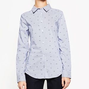 ZARA POPLIN SHIRT WITH BICYCLE DETAIL BRAND NEW WITH TAGS XS BLUE